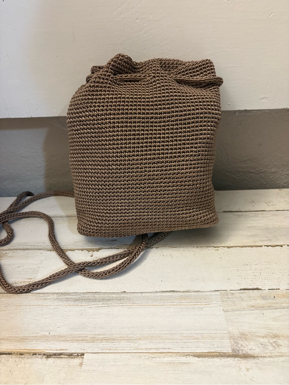 The SAK Woven Drawstring Crossbody Bag - Brown
